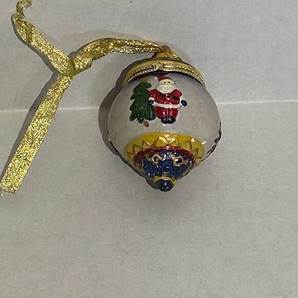 Santa Claus Christmas Tree Trinket Ball Box Porcelain Ornament Multicolor - Picture 1 of 9